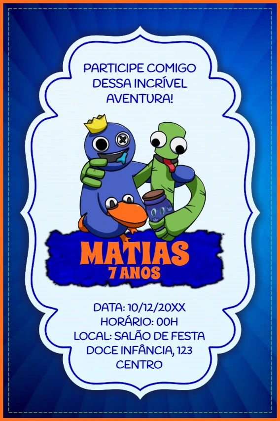 Convite de Aniversário Rainbow Friends para Editar Online