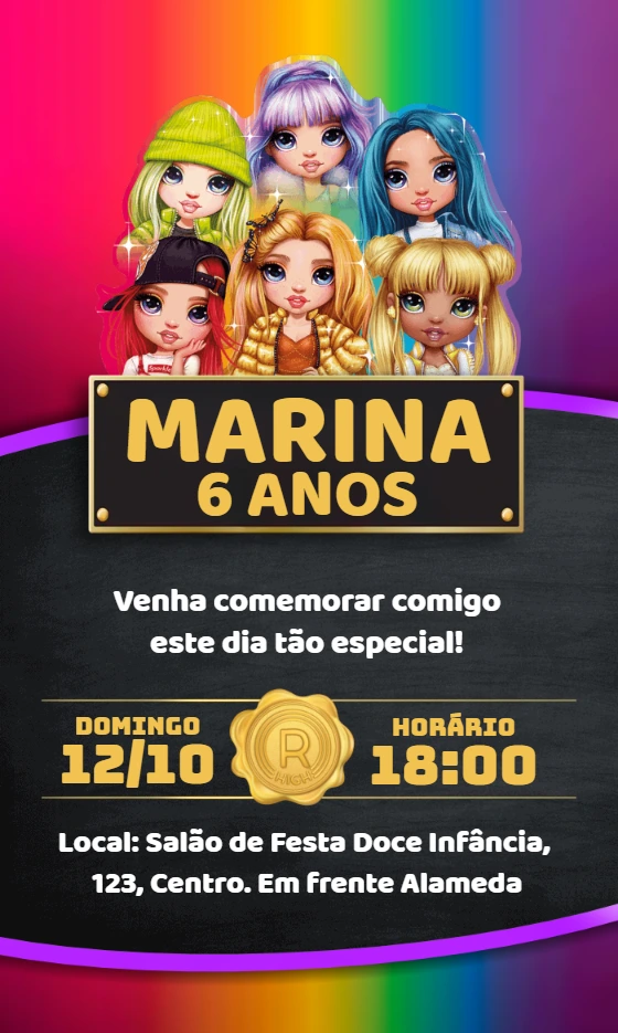Convite de Aniversário Rainbow High para Editar Online