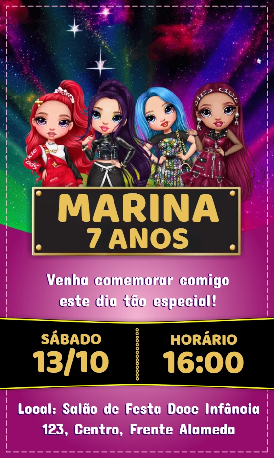 Convite de Aniversário Rainbow High para Editar Online