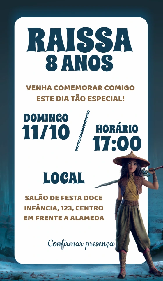 Convite Aniversário Raya e o Último Dragão para Editar Online
