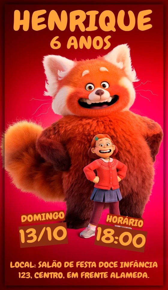 Convite de Aniversário Red Crescer é uma Fera Editável Online