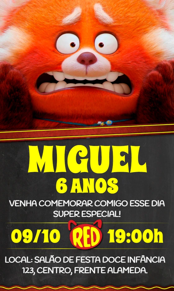 Convite Aniversário Red Crescer é uma Fera para Editar Online