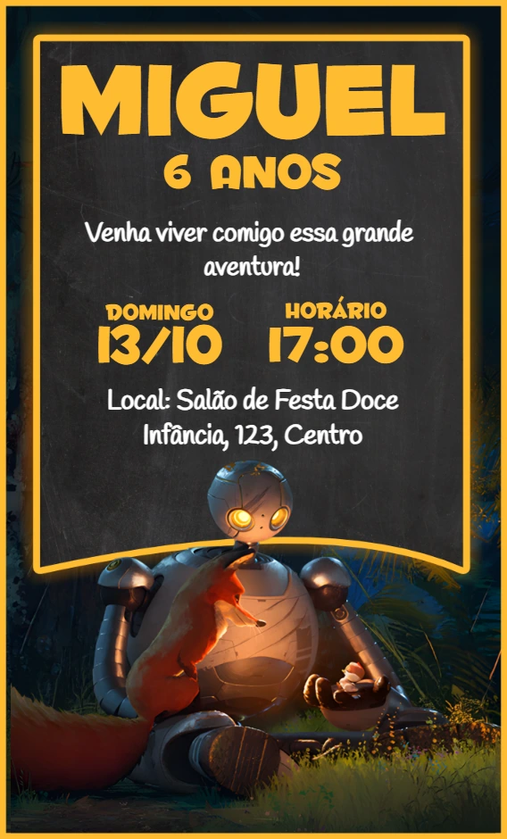 Convite Aniversário Robô Selvagem para Editar Online
