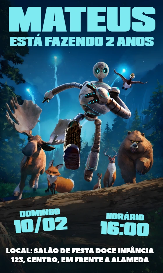 Convite Aniversário Robô Selvagem para Editar Online