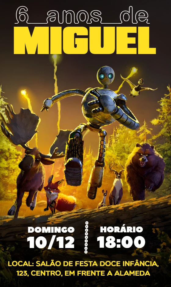 Convite Aniversário Robô Selvagem para Editar Online