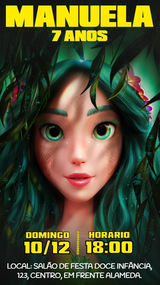 Convite Aniversário Mavka Aventura na Floresta para Editar Online