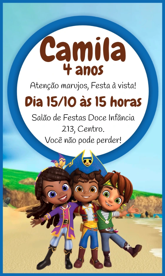 Convite Aniversário Santiago dos Mares para Editar Online
