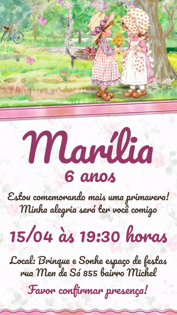 Convite Aniversário Jardim Sarah Kay para Editar Online