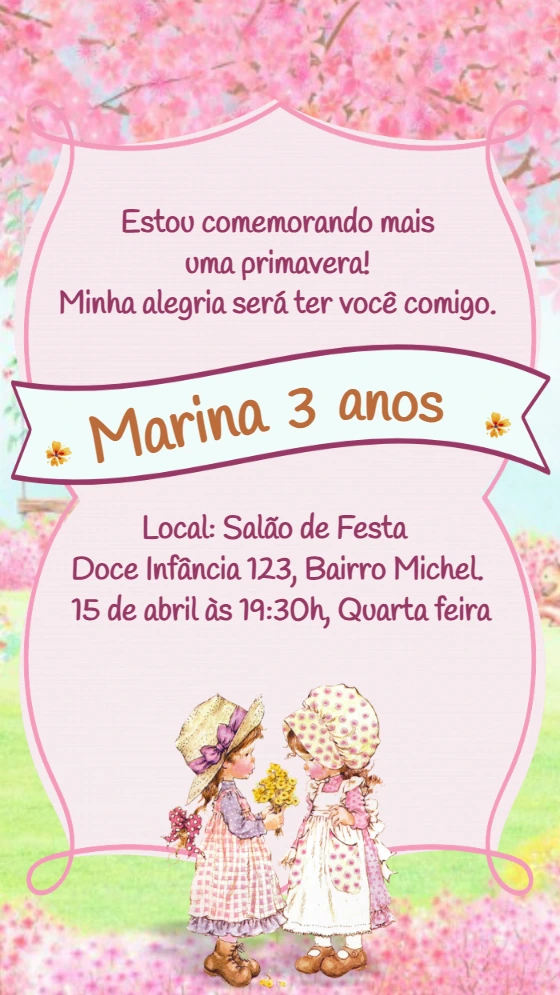 Convite Aniversário Sarah Kay Jardim Encantado para Editar