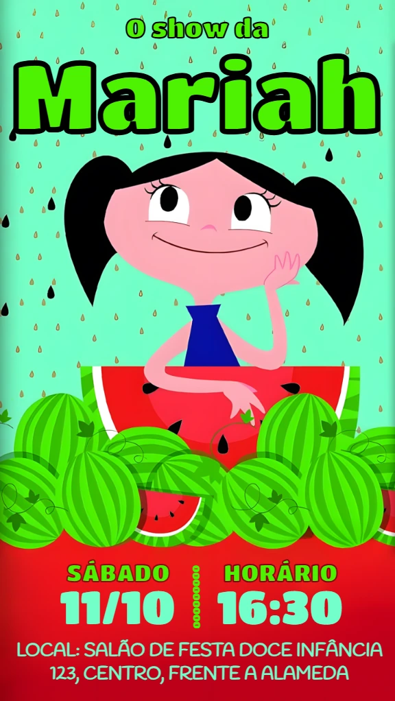 Convite Aniversário O Show da Luna Melancia para Editar Online