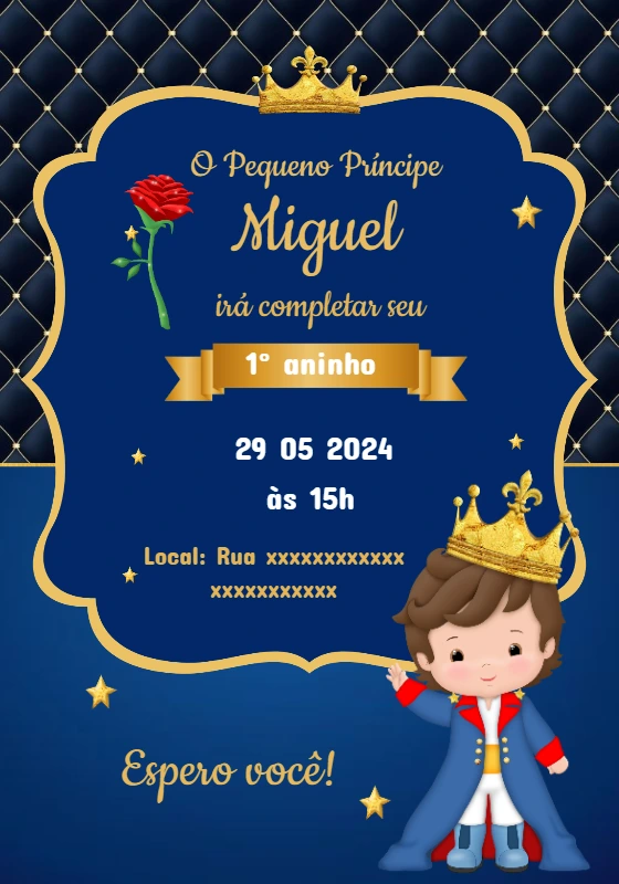 Convite de Aniversário Pequeno Príncipe Azul para Editar Online