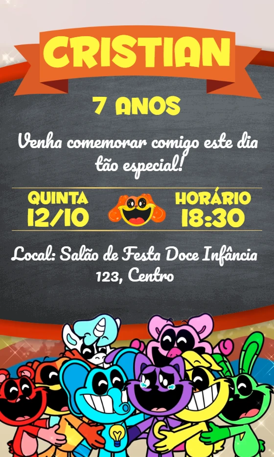 Convite Aniversário Smiling Critters para Editar Online