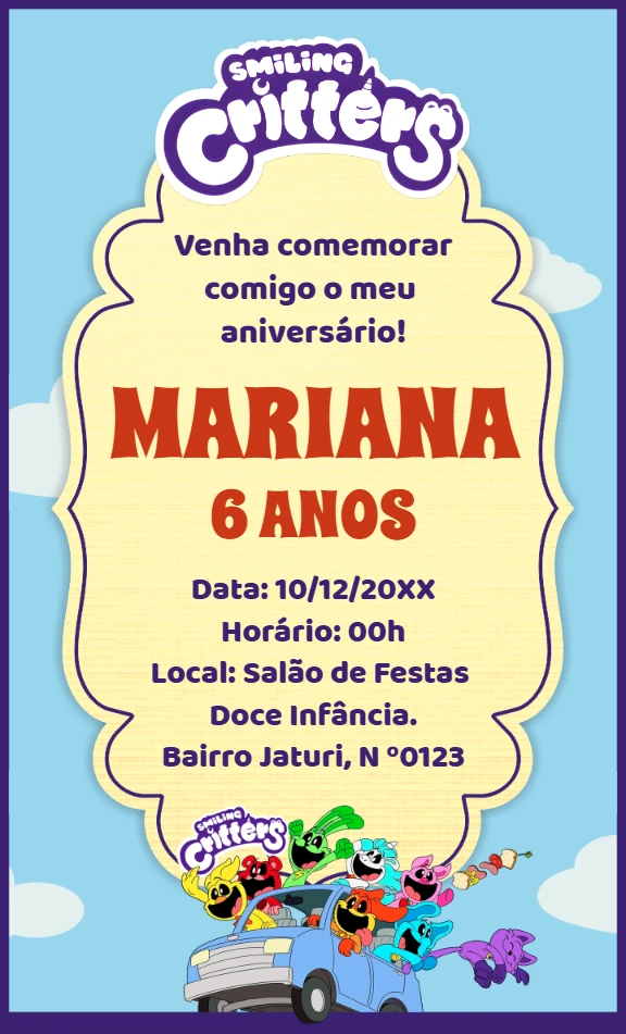 Convite Aniversário Smiling Critters para Editar Online