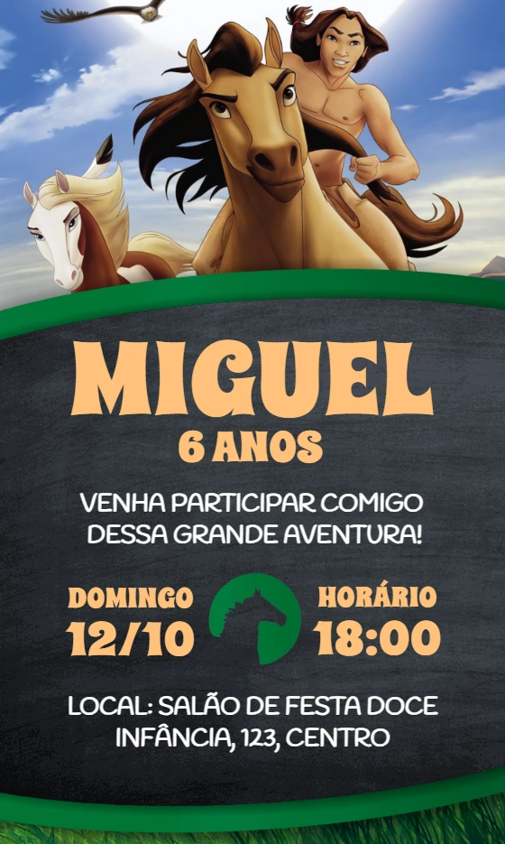 Convite de Aniversário Spirit O Corcel Indomável para Editar