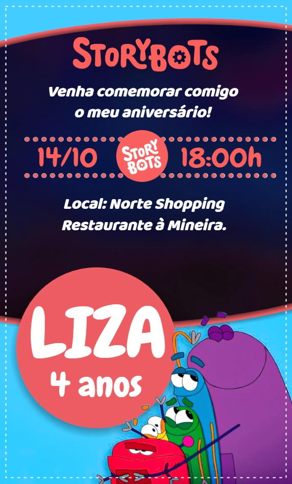 Convite Aniversário StoryBots com Personagens para Editar Online