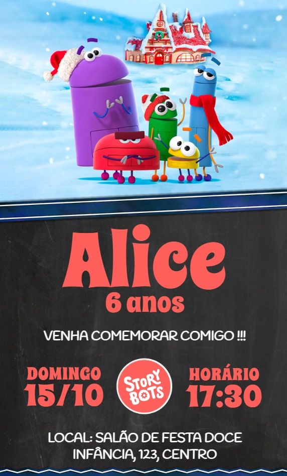 Convite de Aniversário StoryBots com Personagens para Editar
