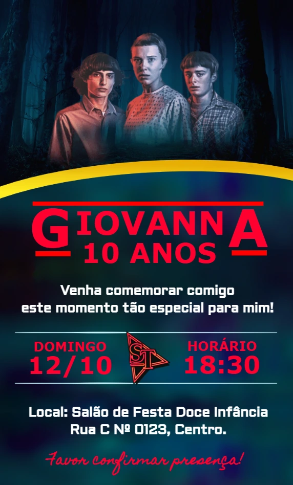 Convite de Aniversário Stranger Things para Editar Online