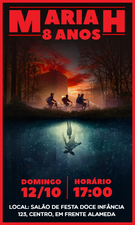 Convite Aniversário Stranger Things para Editar Online