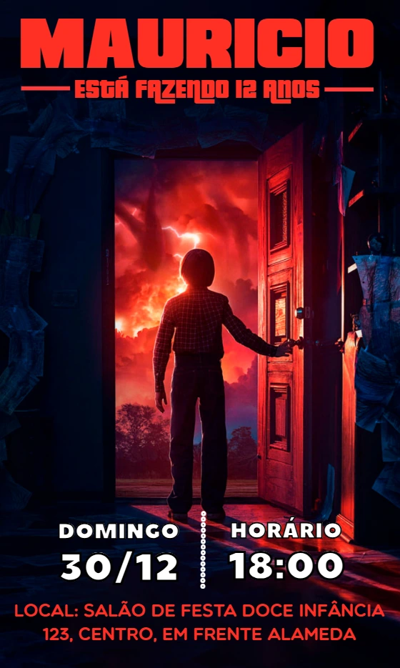 Convite de Aniversário Stranger Things para Editar Online