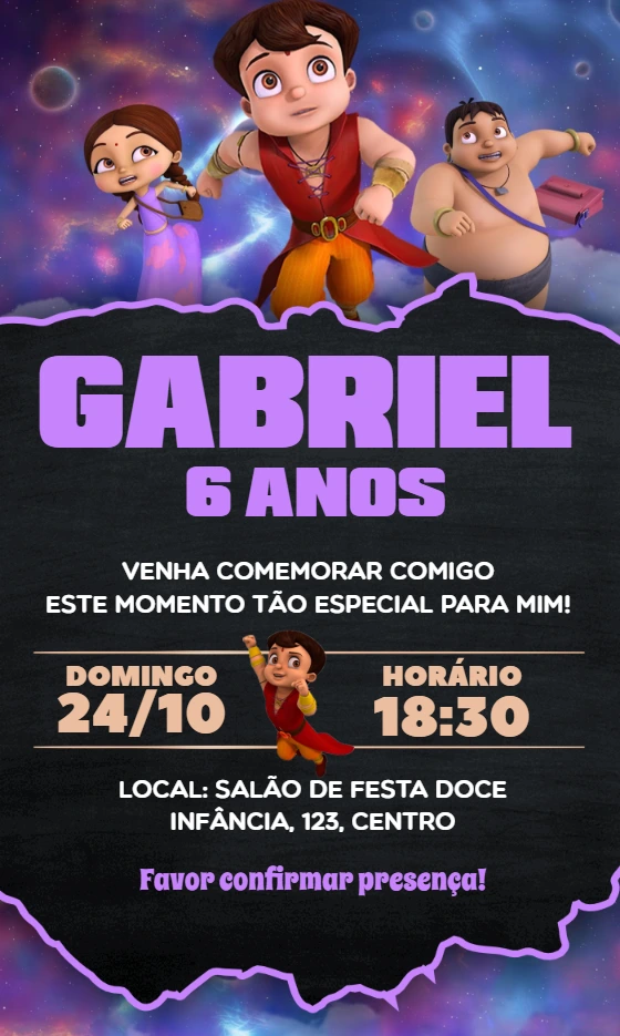 Convite Aniversário Super Bheem para Editar Online