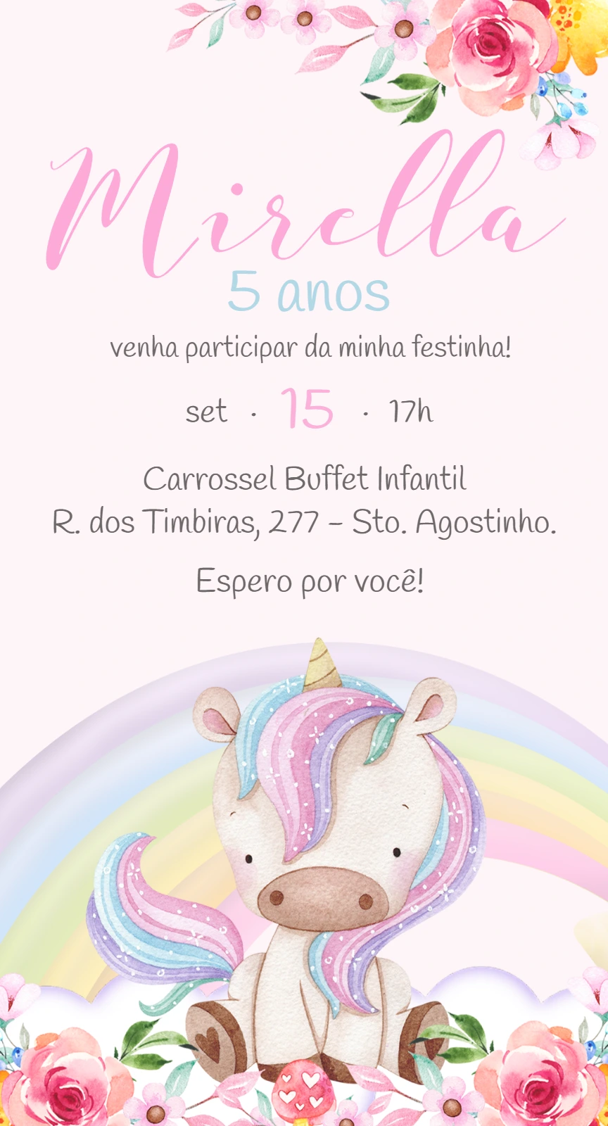 Convite Aniversário Unicórnio Baby para Editar Online
