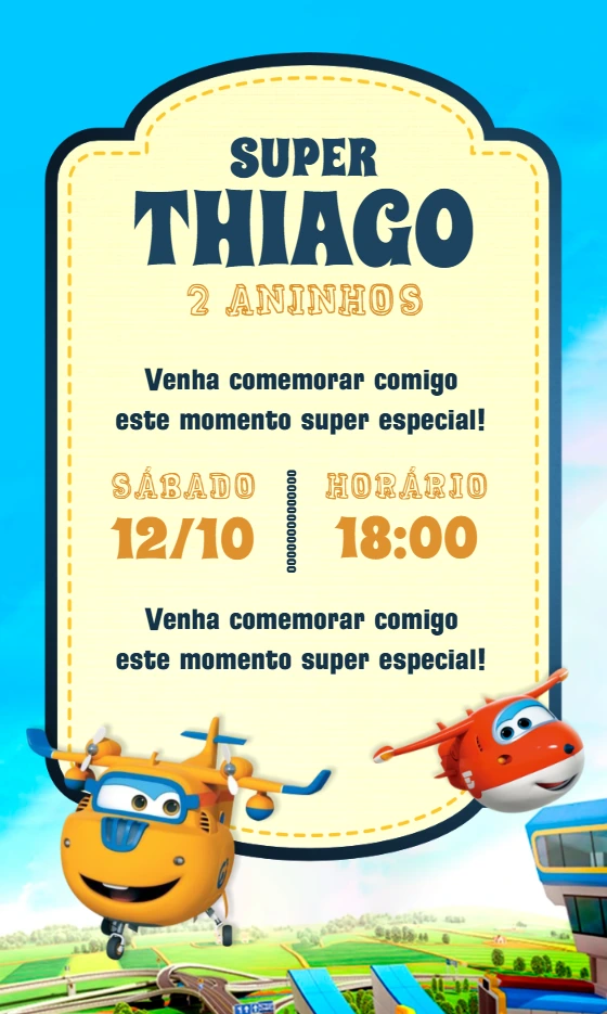 Convite de Aniversário Super Wings Editável Online