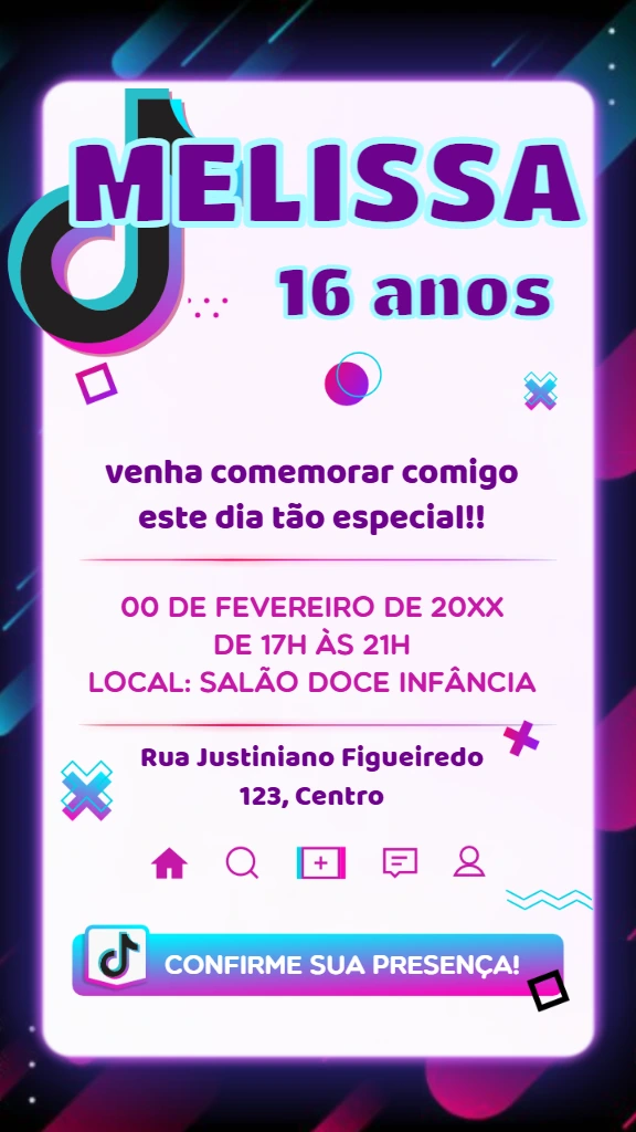 Convite de Aniversário Tema Tik Tok para Editar Online