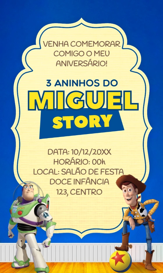 Convite Aniversário Toy Story com Personagens para Editar Online