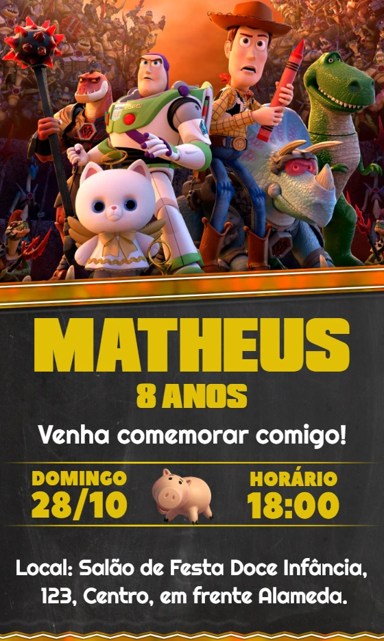 Convite de Aniversário Toy Story com Personagens para Editar