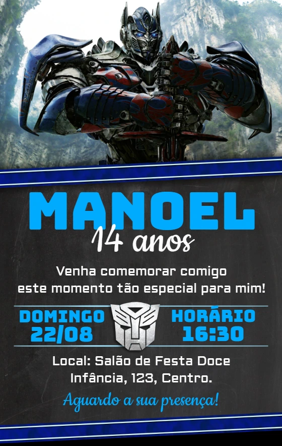 Convite de Aniversário Transformers para Editar Online