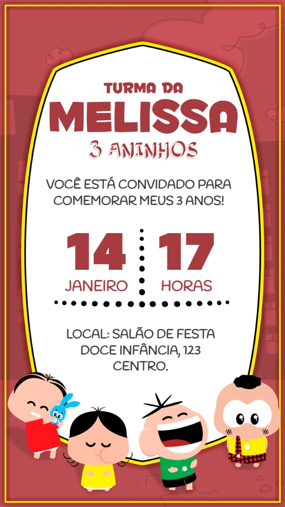Convite de Aniversário Turma da Mônica Toy para Editar Online