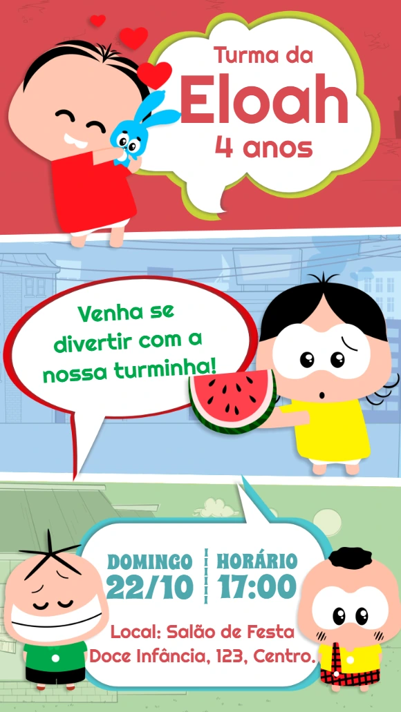 Convite Aniversário Turma da Mônica Toy para Editar Online