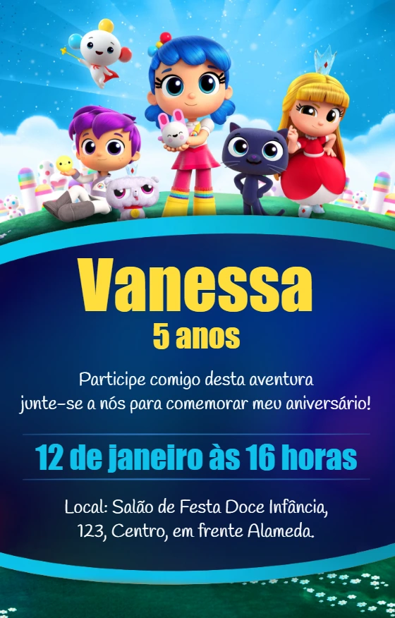 Convite de Aniversário Vera e o Reino do Arco Íris para Editar