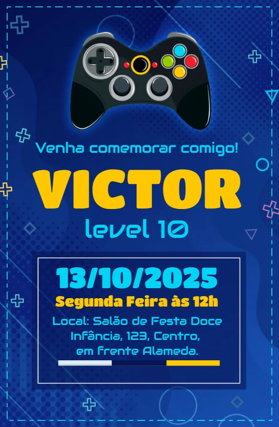Convite Aniversário Gamer com Controle de Videogame para Editar