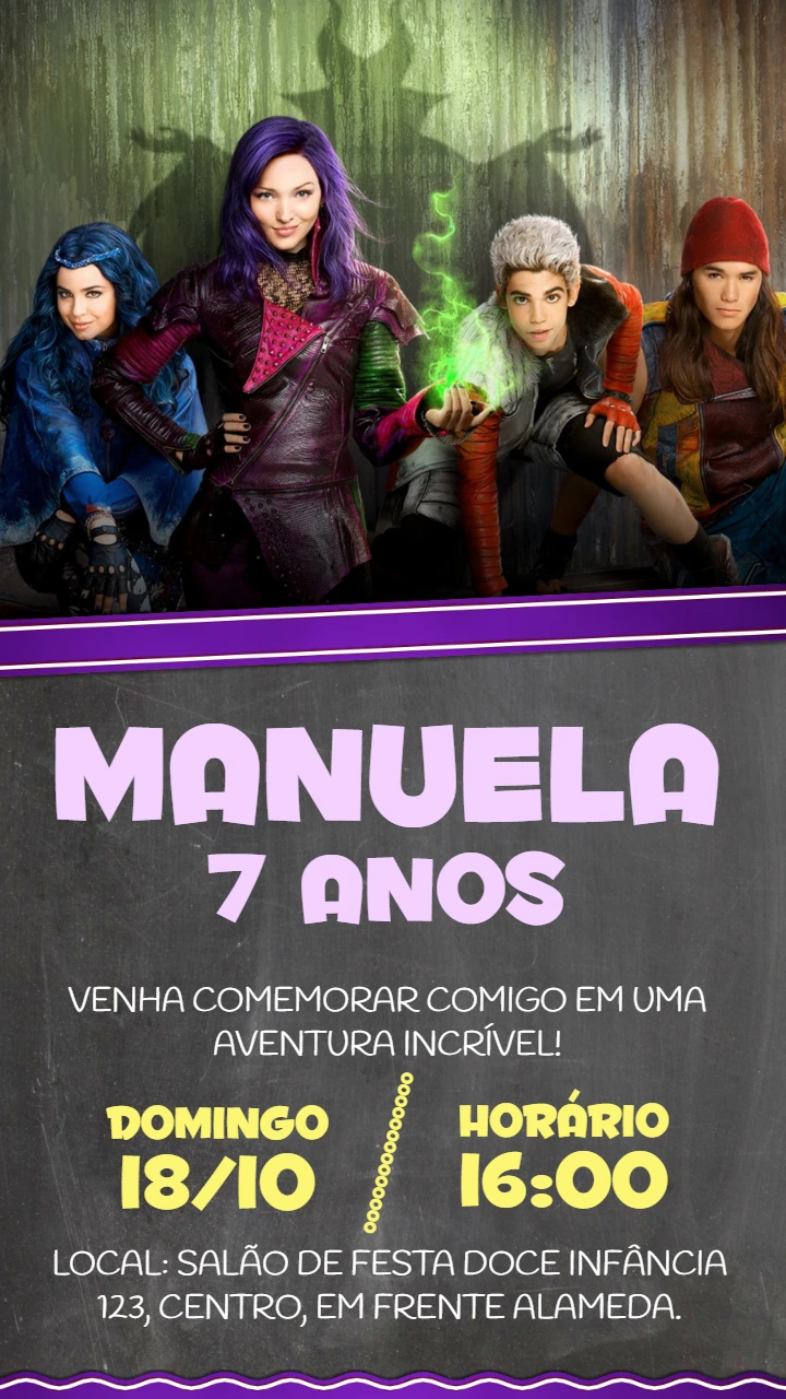 Convite Descendentes para Festa de Aniversário Editável Online