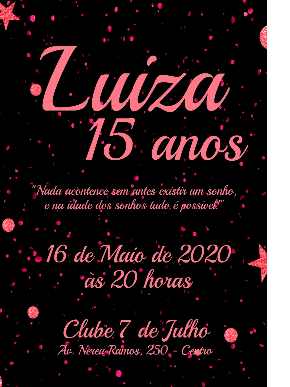 Convite de 15 Anos Rosa e Preto Glitter para Editar Online