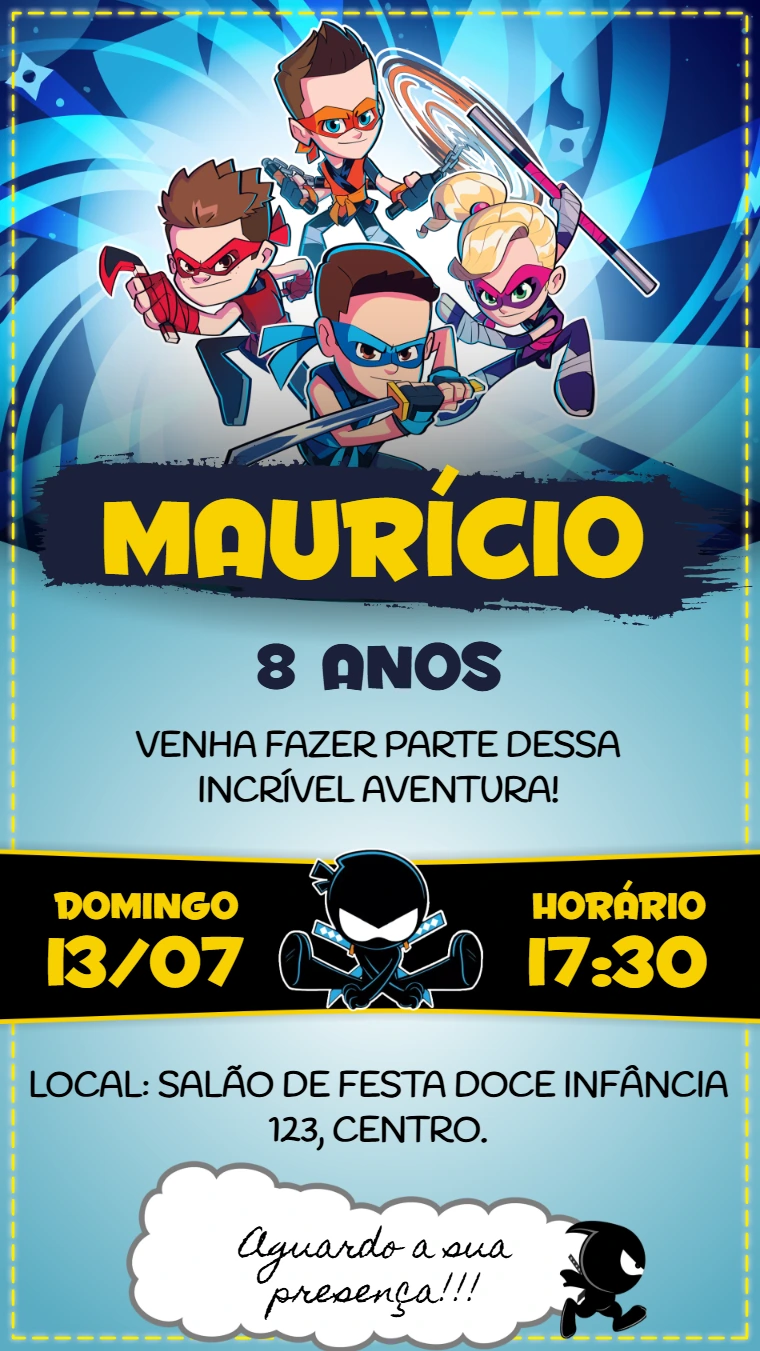 Convite de Aniversário Ninja Kidz TV para Editar Online