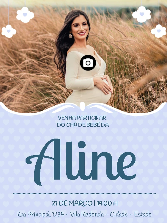 Convite de Chá de Bebê com Foto para Editar Online e Imprimir