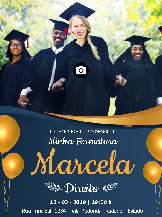 Convite de Formatura com Foto Editável para Enviar Online