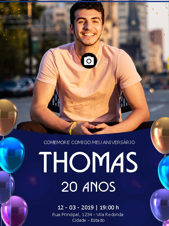 Convite de Aniversário Masculino com Foto para Editar Online
