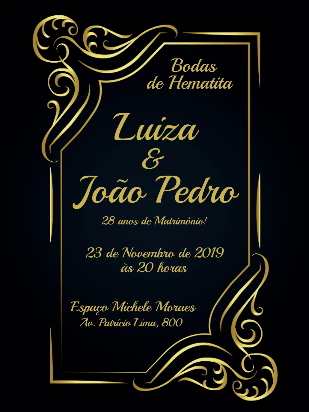 Convite Bodas de Hematita Dourado para Editar Online