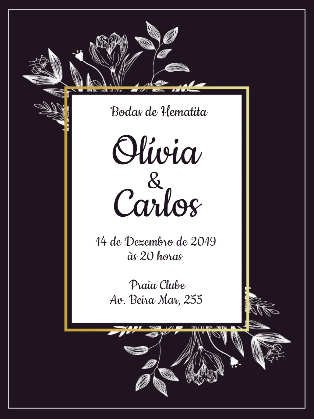 Convite Bodas de Hematita Floral Elegante para Editar Online