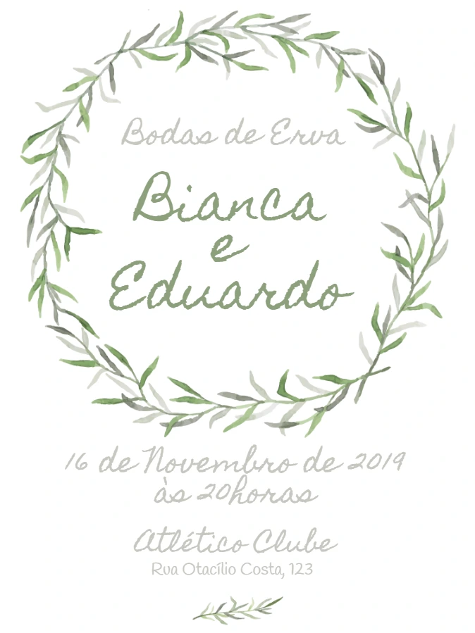Convite Bodas de Erva com Folhagem Verde para Editar Online