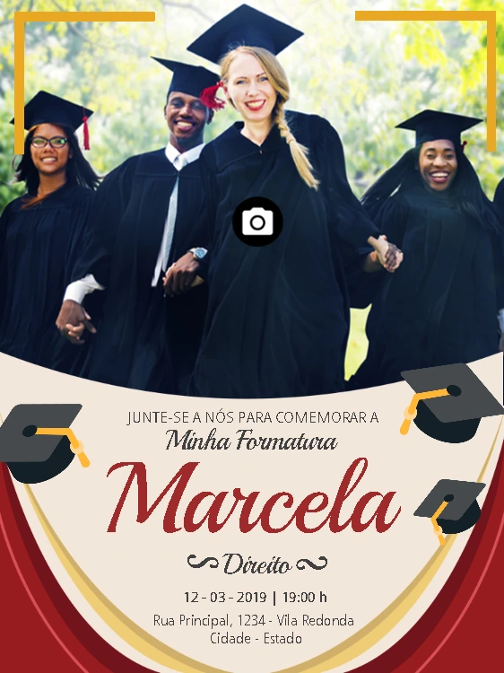 Convite de Formatura com Foto para Editar e Personalizar