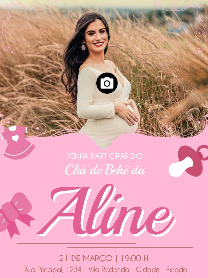 Convite de Chá de Bebê Menina com Foto para Editar Online