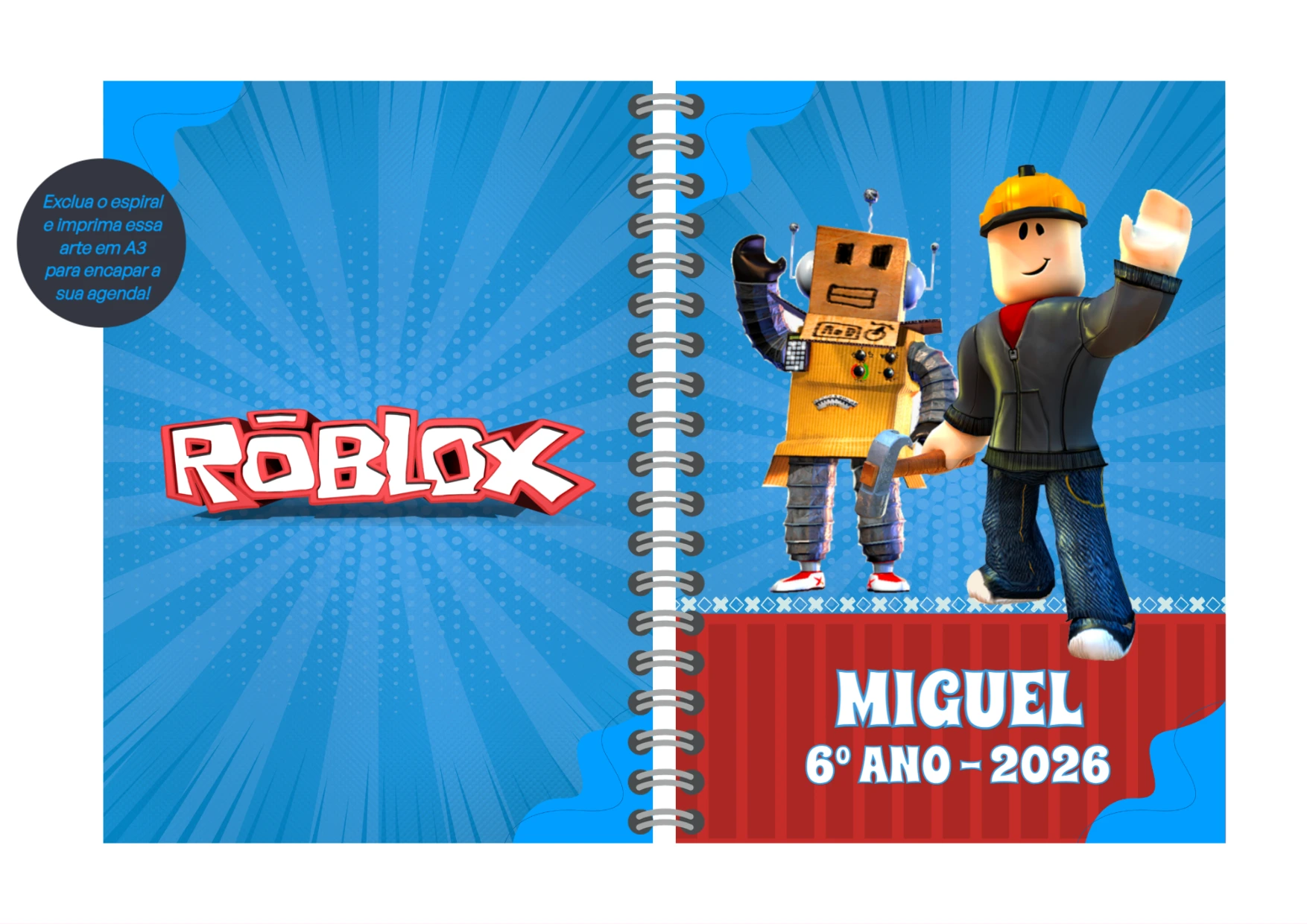 Capa de Agenda Roblox com Personagens para Editar Online