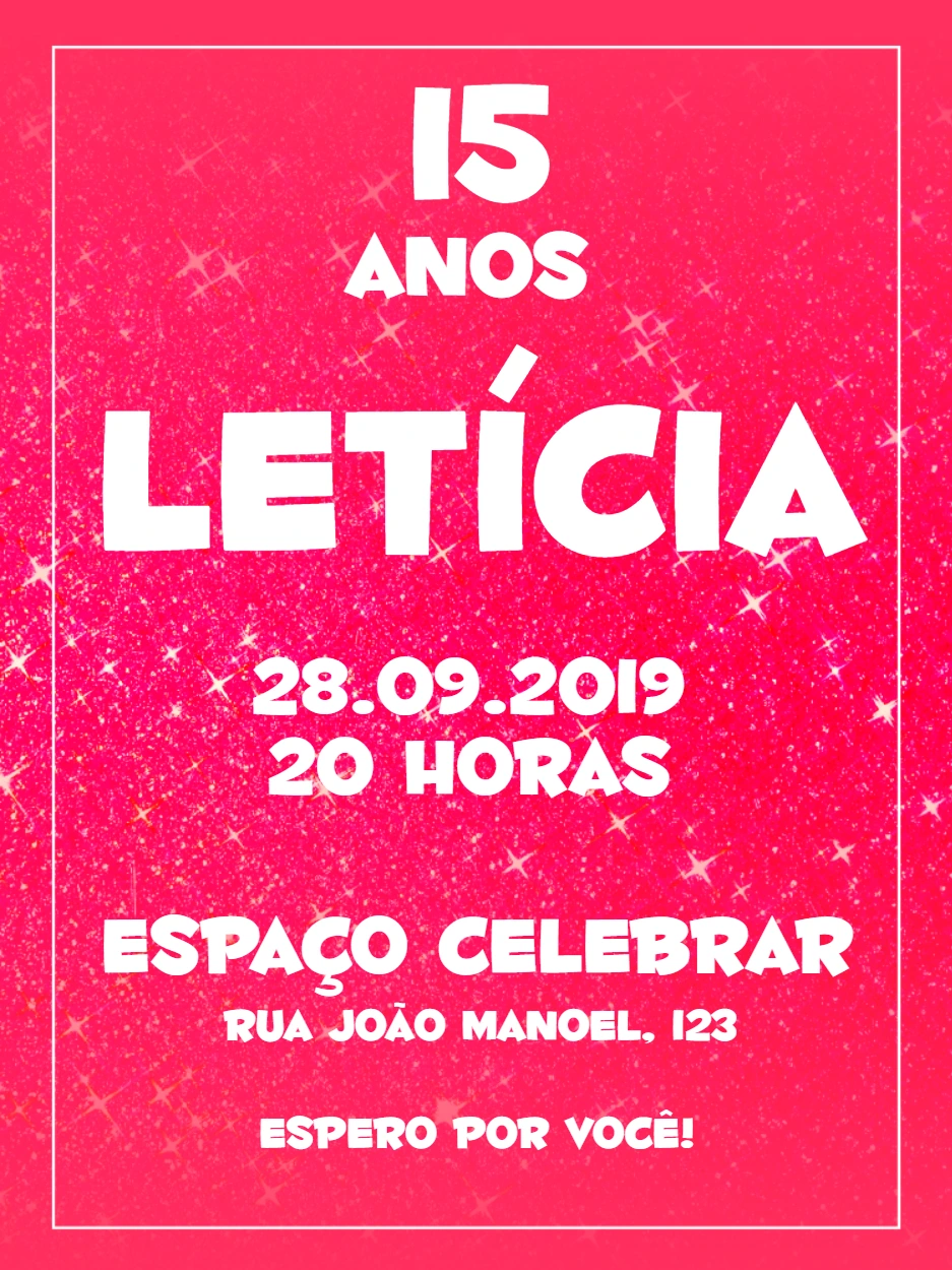 Convite de 15 Anos Rosa com Glitter para Editar Online