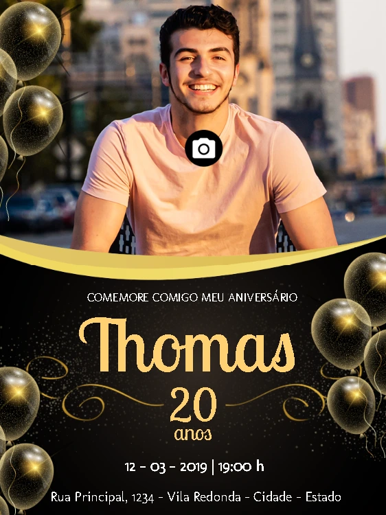 Convite de Aniversário Masculino com Foto para Editar Online