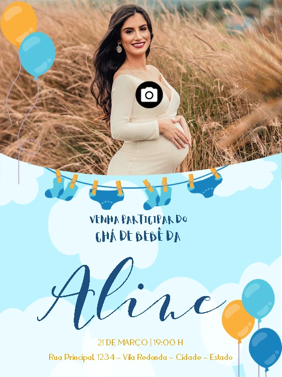 Convite Chá de Bebê Menino com Foto para Editar Online