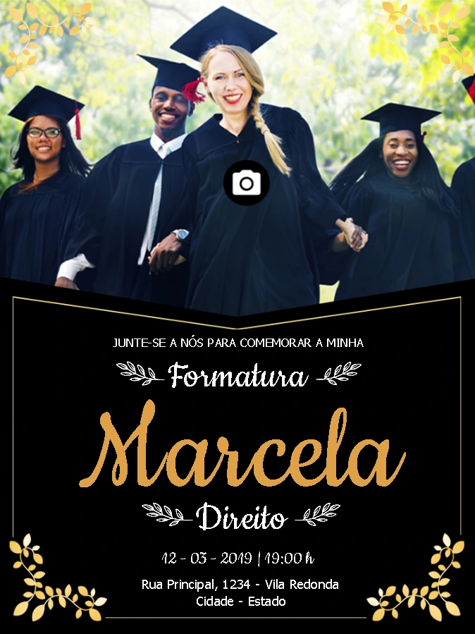 Convite de Formatura com Foto Elegante para Editar Online